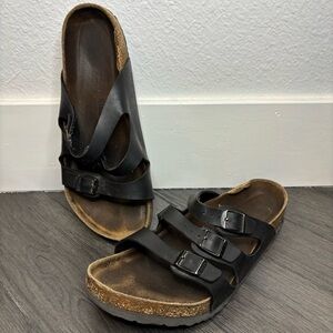 Birkenstock Florida Footbed Sandals Womens Size 42 Black 3 Straps Buckles